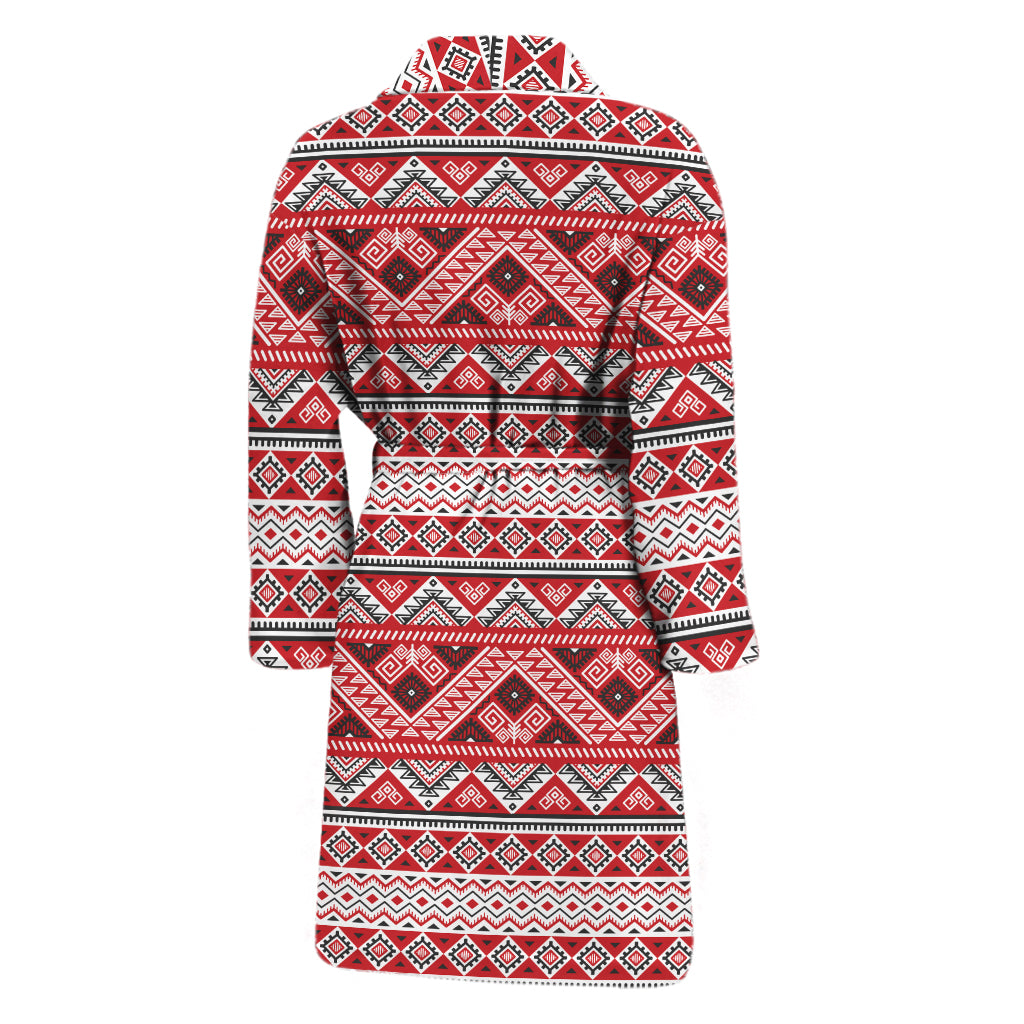 Red And White Native Tribal Print Men's Bathrobe