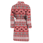 Red And White Native Tribal Print Men's Bathrobe