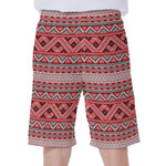 Red And White Native Tribal Print Men's Beach Shorts