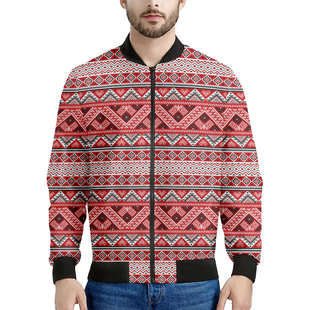 Red And White Native Tribal Print Men's Bomber Jacket