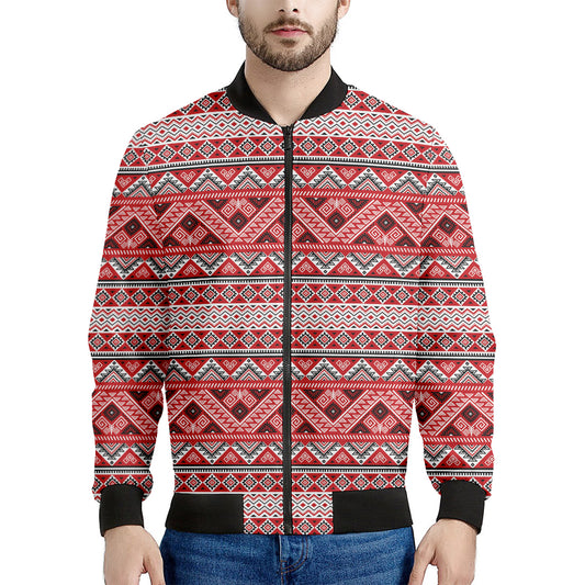 Red And White Native Tribal Print Men's Bomber Jacket