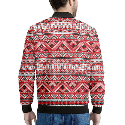 Red And White Native Tribal Print Men's Bomber Jacket