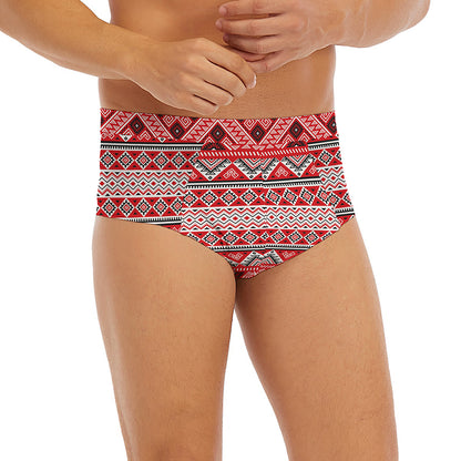 Red And White Native Tribal Print Men's Briefs