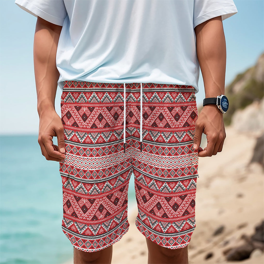 Red And White Native Tribal Print Men's Cargo Shorts