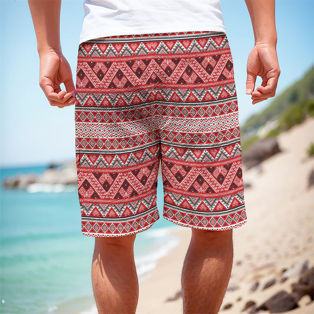Red And White Native Tribal Print Men's Cargo Shorts