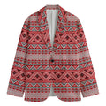 Red And White Native Tribal Print Men's Cotton Blazer