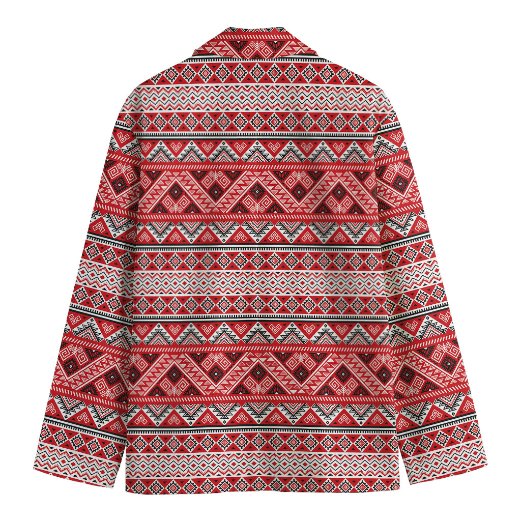 Red And White Native Tribal Print Men's Cotton Blazer