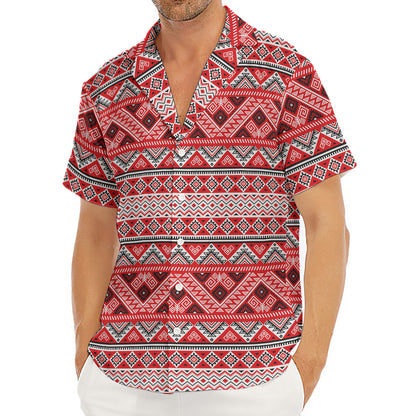 Red And White Native Tribal Print Men's Deep V-Neck Shirt