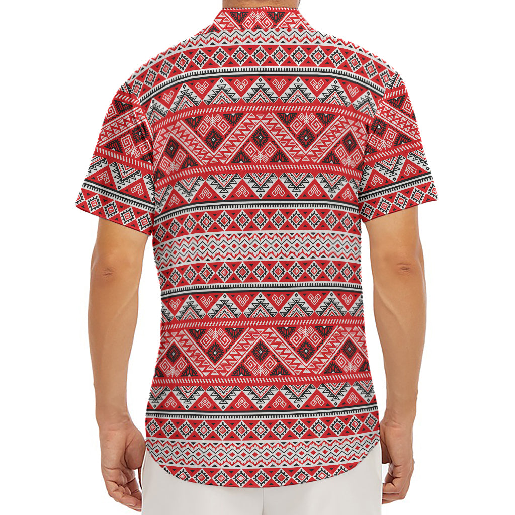 Red And White Native Tribal Print Men's Deep V-Neck Shirt