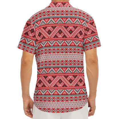 Red And White Native Tribal Print Men's Deep V-Neck Shirt