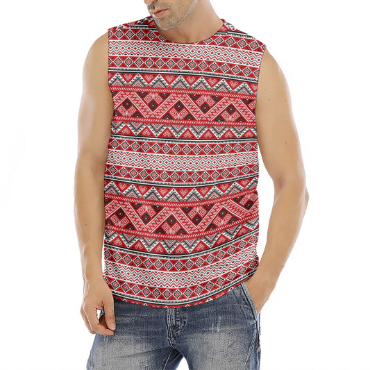 Red And White Native Tribal Print Men's Fitness Tank Top