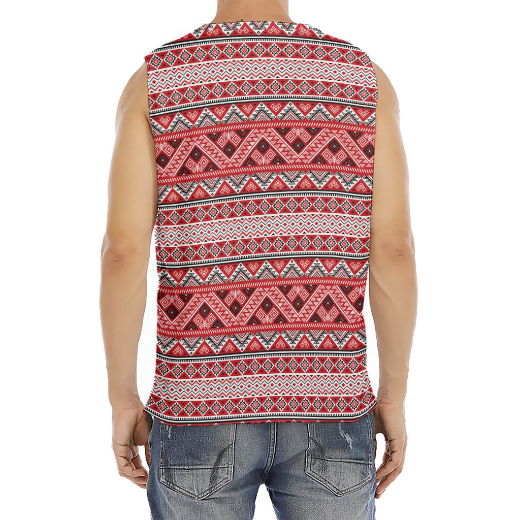 Red And White Native Tribal Print Men's Fitness Tank Top