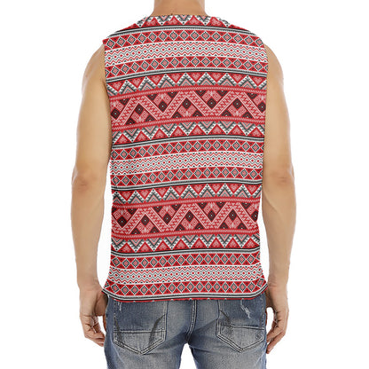 Red And White Native Tribal Print Men's Fitness Tank Top