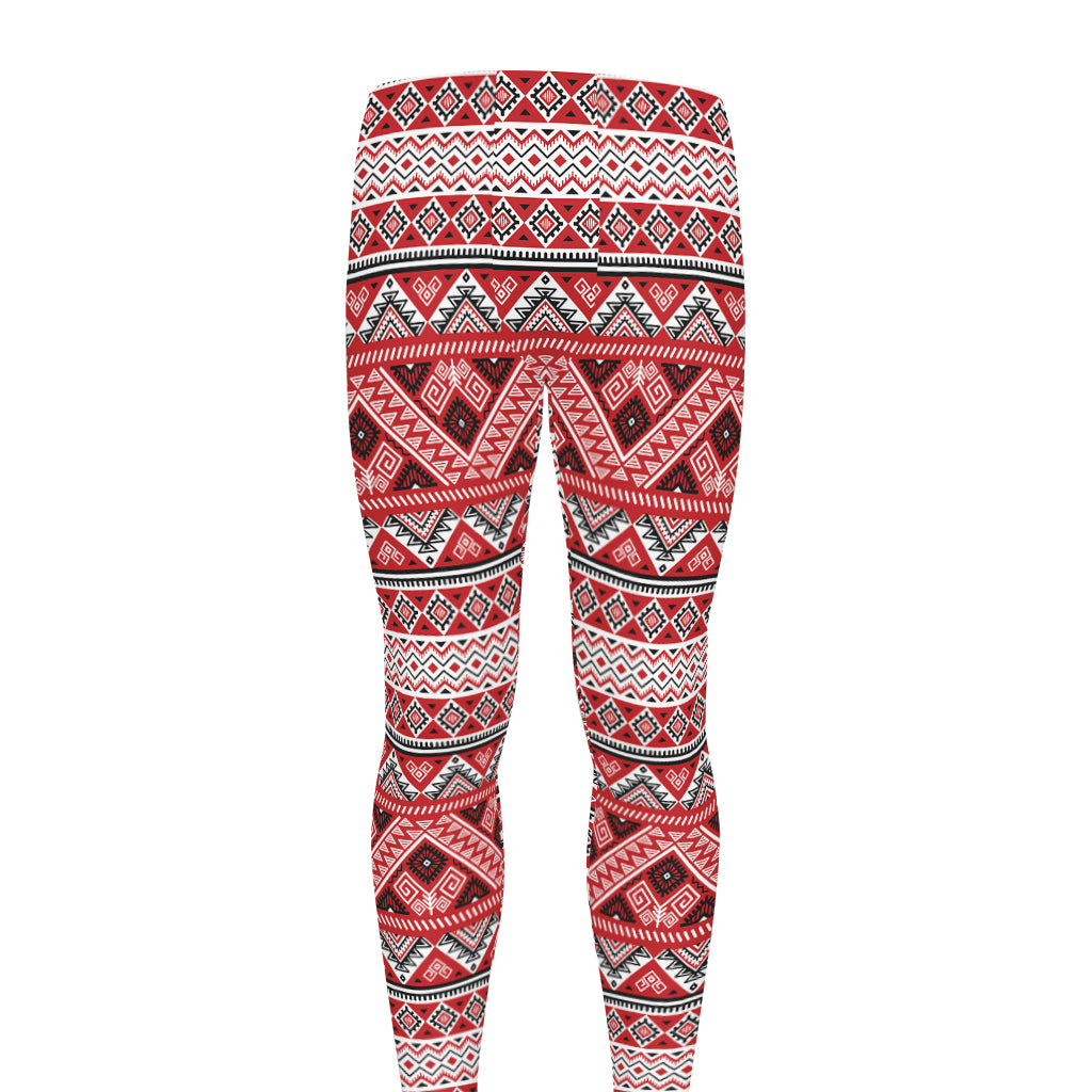 Red And White Native Tribal Print Men's leggings