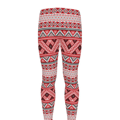 Red And White Native Tribal Print Men's leggings