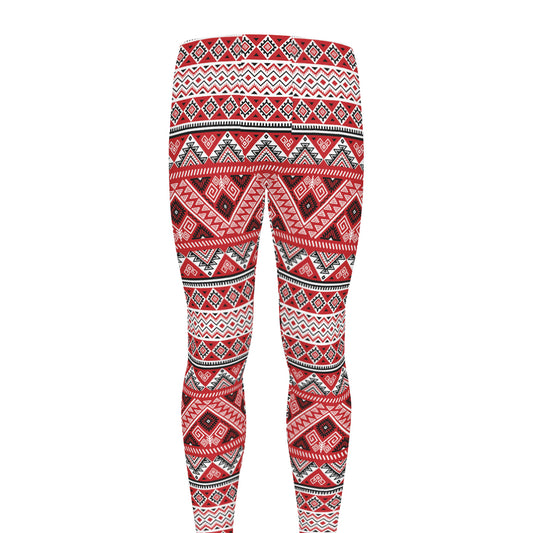 Red And White Native Tribal Print Men's leggings