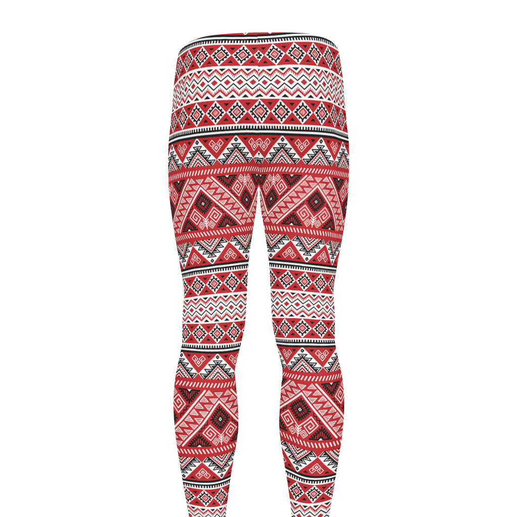 Red And White Native Tribal Print Men's leggings