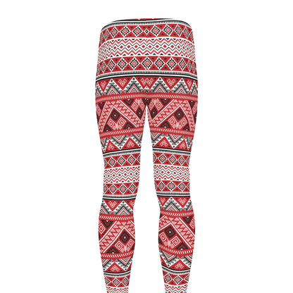 Red And White Native Tribal Print Men's leggings