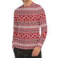 Red And White Native Tribal Print Men's Long Sleeve Rash Guard