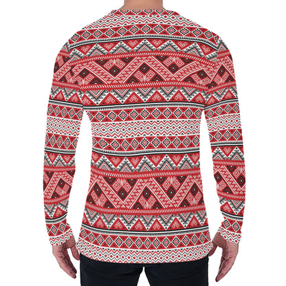Red And White Native Tribal Print Men's Long Sleeve T-Shirt