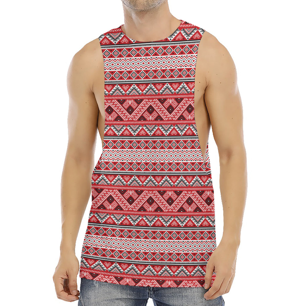 Red And White Native Tribal Print Men's Muscle Tank Top