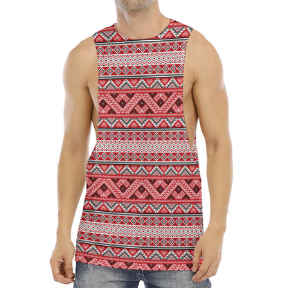 Red And White Native Tribal Print Men's Muscle Tank Top