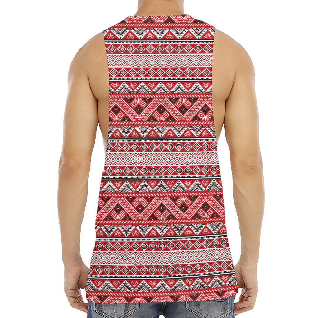 Red And White Native Tribal Print Men's Muscle Tank Top