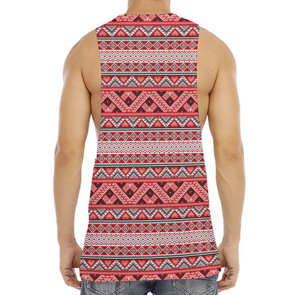 Red And White Native Tribal Print Men's Muscle Tank Top