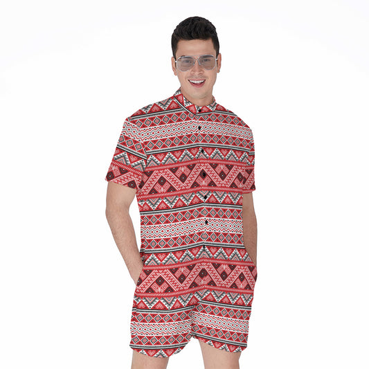 Red And White Native Tribal Print Men's Rompers