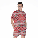 Red And White Native Tribal Print Men's Rompers