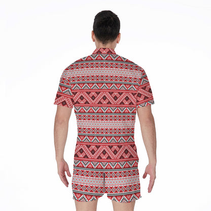 Red And White Native Tribal Print Men's Rompers