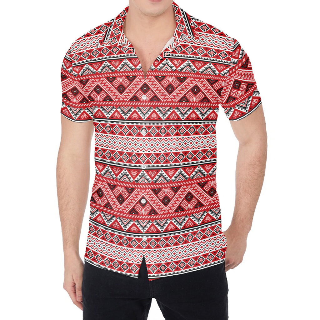Red And White Native Tribal Print Men's Shirt