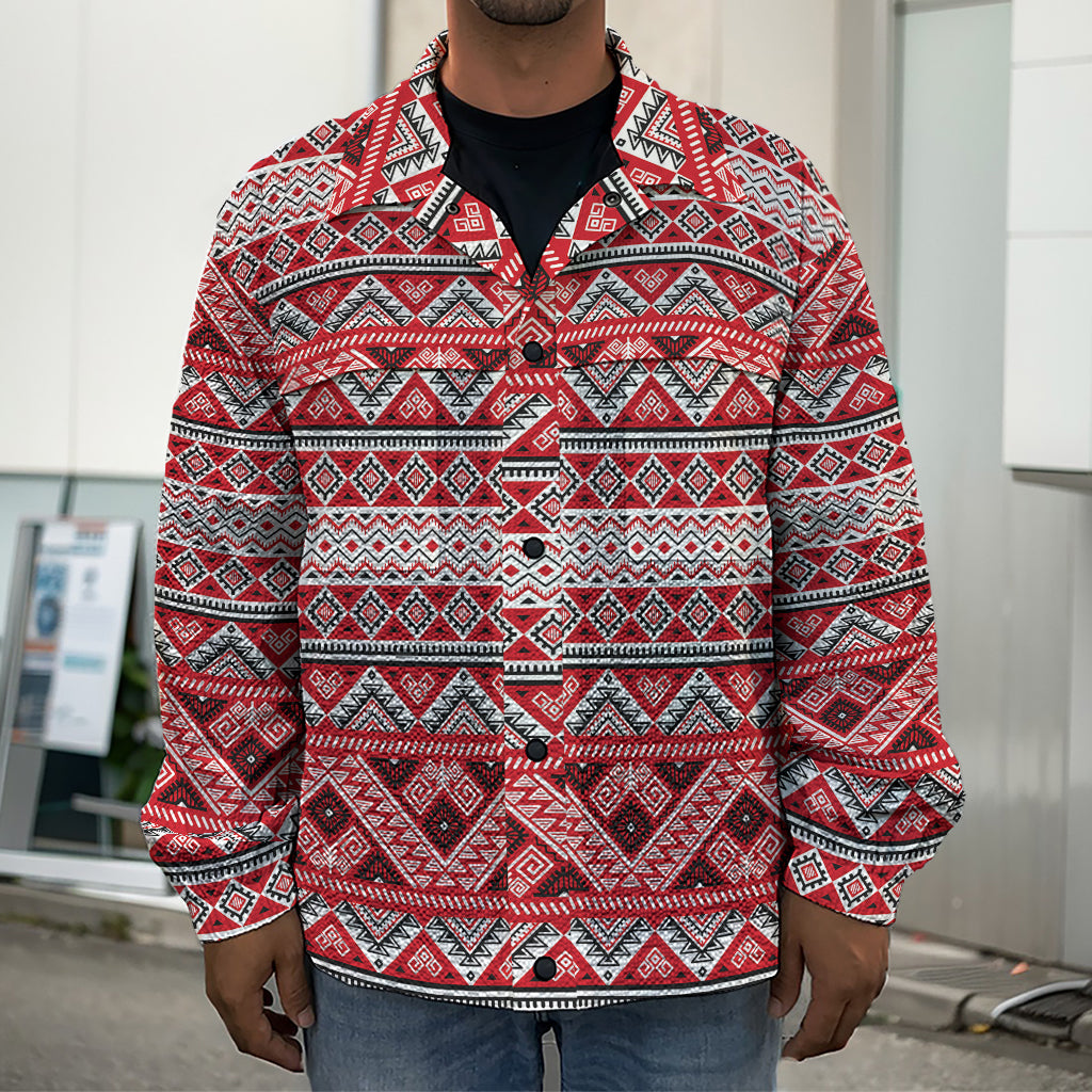 Red And White Native Tribal Print Men's Shirt Jacket