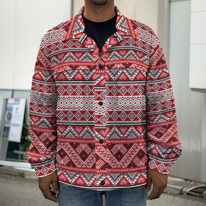Red And White Native Tribal Print Men's Shirt Jacket