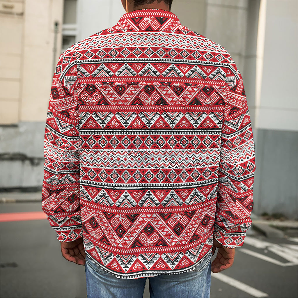Red And White Native Tribal Print Men's Shirt Jacket
