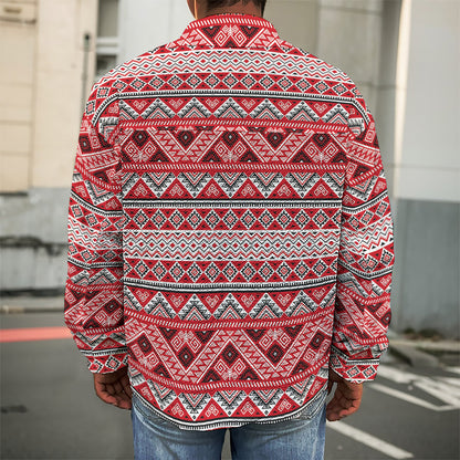 Red And White Native Tribal Print Men's Shirt Jacket