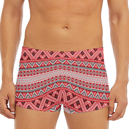 Red And White Native Tribal Print Men's Short Boxer Briefs