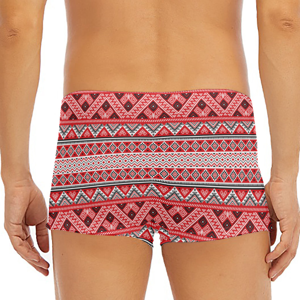 Red And White Native Tribal Print Men's Short Boxer Briefs