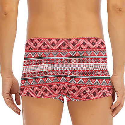 Red And White Native Tribal Print Men's Short Boxer Briefs
