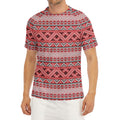 Red And White Native Tribal Print Men's Short Sleeve Rash Guard