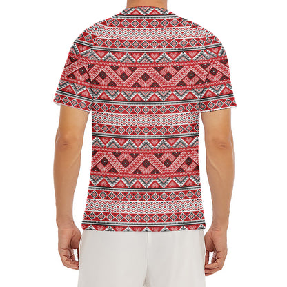 Red And White Native Tribal Print Men's Short Sleeve Rash Guard