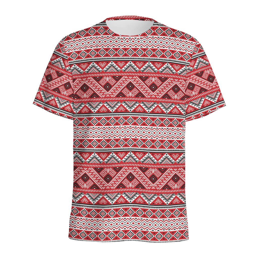 Red And White Native Tribal Print Men's Sports T-Shirt