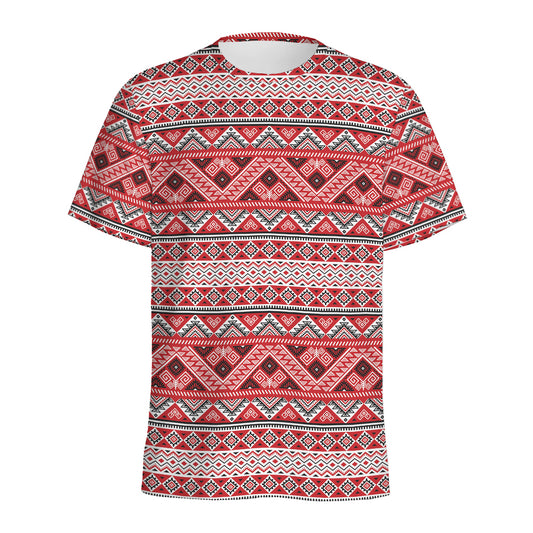 Red And White Native Tribal Print Men's Sports T-Shirt