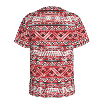 Red And White Native Tribal Print Men's Sports T-Shirt