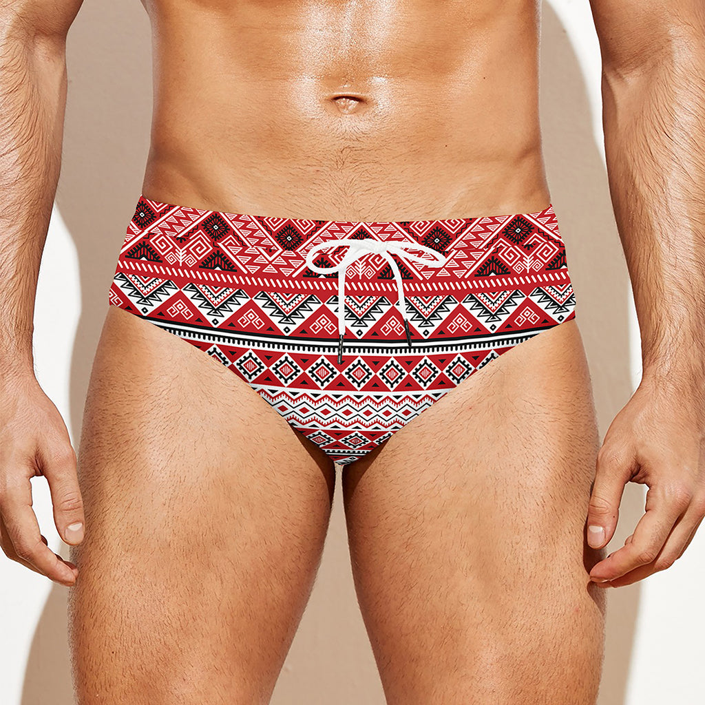 Red And White Native Tribal Print Men's Swim Briefs