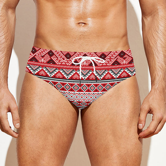 Red And White Native Tribal Print Men's Swim Briefs