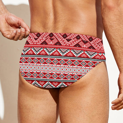 Red And White Native Tribal Print Men's Swim Briefs