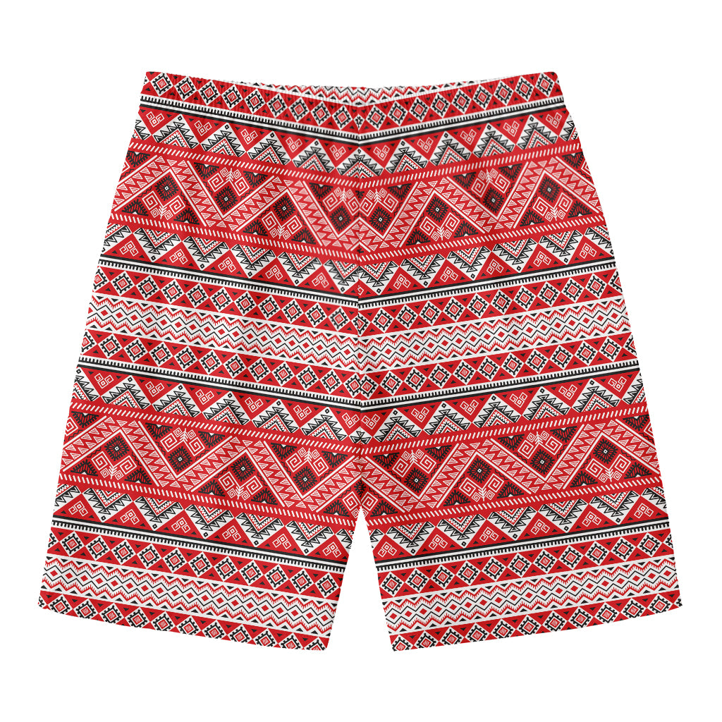 Red And White Native Tribal Print Men's Swim Trunks