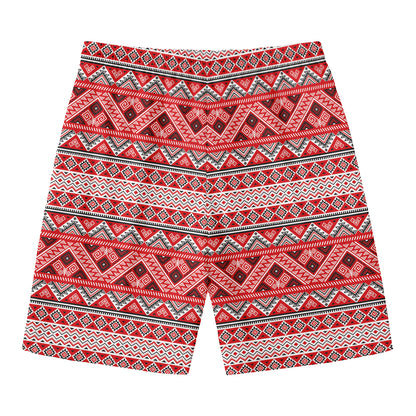 Red And White Native Tribal Print Men's Swim Trunks