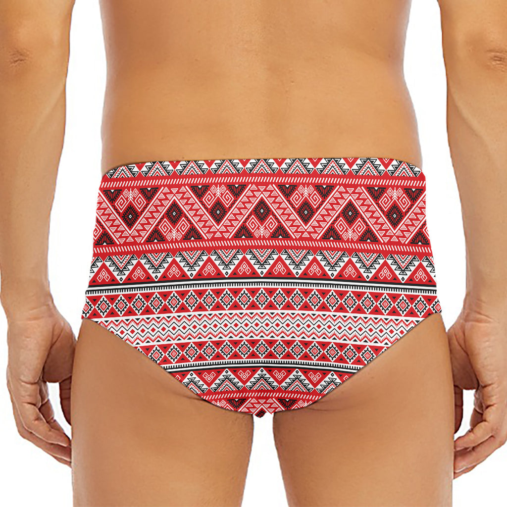 Red And White Native Tribal Print Men's Triangle Swim Briefs